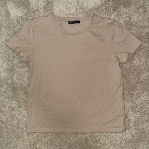 Zara Basic Short Sleeved Top, Tan, size Medium
